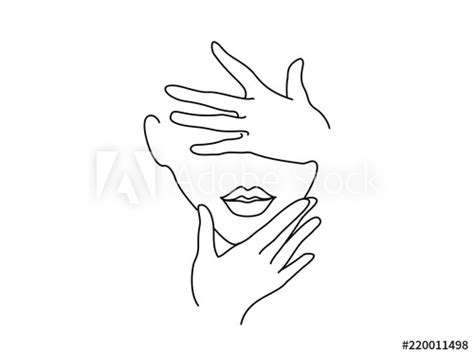 Vector continuous hand drawn sketch minimalism illustration isolated on white background stock illustration. "Line Drawing Art. Woman face with hands. Vector ...