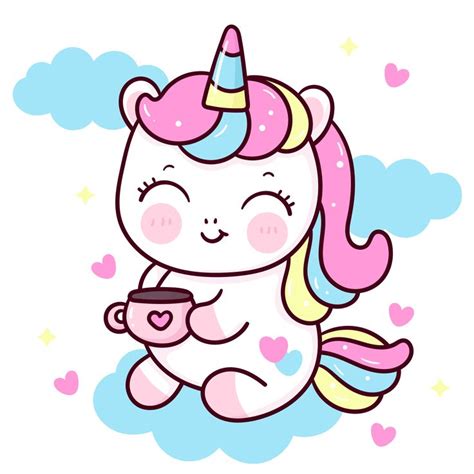 Cute Unicorn Cartoon With Coffee Cup Kawaii Animal Download On