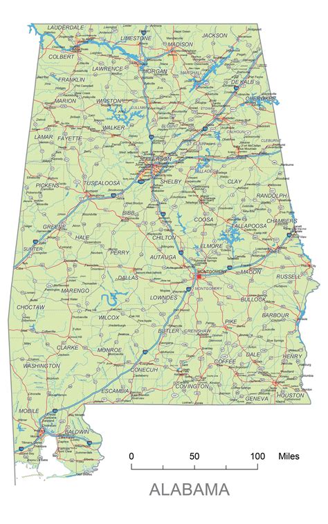 Preview Of Alabama State Cities Alabama Road Vector Map
