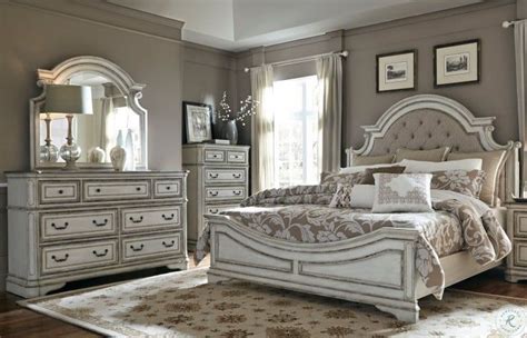 Magnolia manor king upholstered panel headboard in antique white. Magnolia Manor Antique White Upholstered Panel Bedroom Set ...