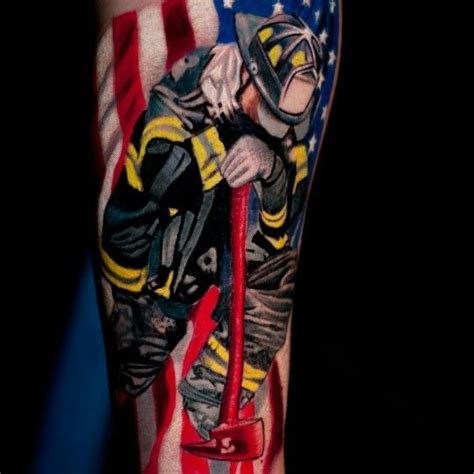 Realistic Firemanamerican Flag Tattoo By Aric Taylor American Flag