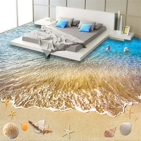 Beach Wallpaper Custom Floor Wallpaper 3d Stereoscopic Dolphin Ocean