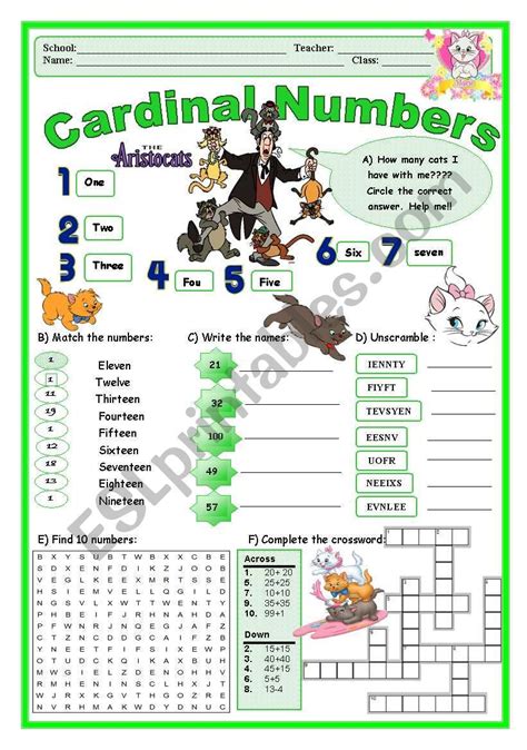 Various Exercises In A Simple Worksheet To Practise Cardinal Numbers