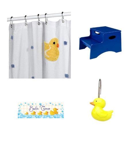 Gooesing rubber duck shower curtain set, cute yellow cartoon duckies swimming in water pattern with fun bubbles aqua colors, fabric bathroom decor with hooks, teal yellow. Rubber Duck Bathroom Accessories and Ideas