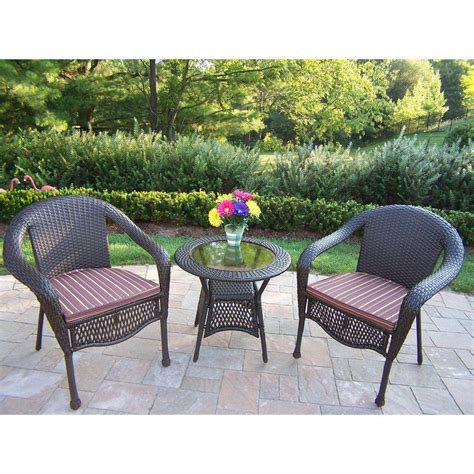 Oakland Living Elite Resin 3 Piece Wicker Patio Bistro Set With Striped