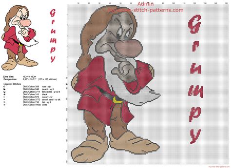 List of dmc thread colors. Grumpy Dwarf from Disney Snow White and the Seven Dwarfs ...