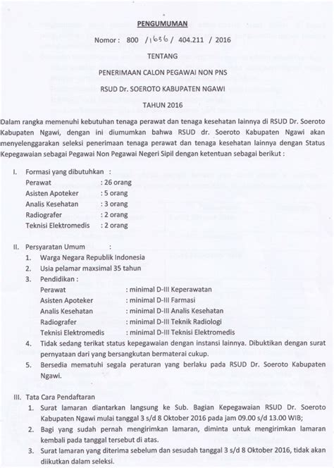 D em aku teko nagih janji. Penerimaan Calon Pegawai Non PNS RSUD Dr.Soeroto Kabupaten Ngawi Oktober 2016 - Rekrutmen Dan ...