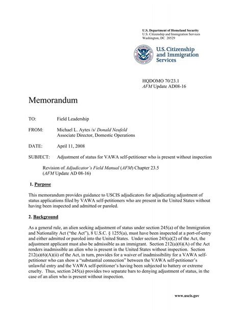Adjustment of status for VAWA self-petitioner who is present - uscis