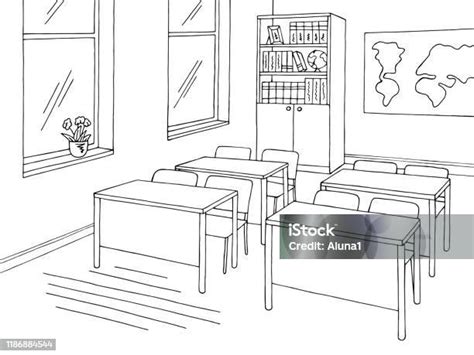 Grafik Ruang Kelas Hitam Sekolah Putih Ilustrasi Sketsa Vektor Ilustrasi Stok Unduh Gambar