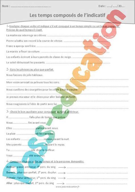 Ecris les terminaisons au passé simple des verbes : Temps composés de l'indicatif - Cm2 - Exercices corrigés ...