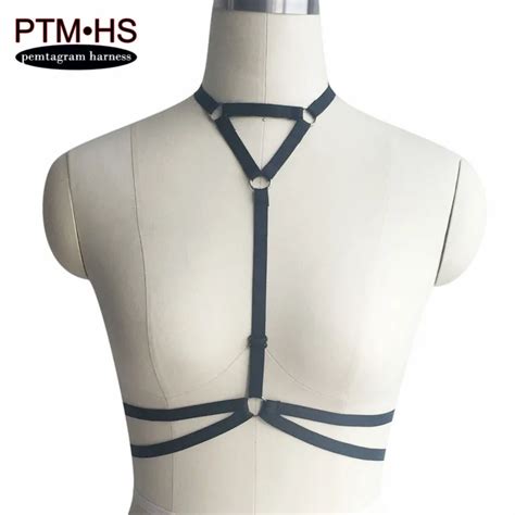 pentagram harness black sexy body harness elastic strappy tops halter