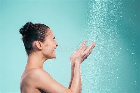 Woman Enjoying Water In The Shower Under A Jet Stock Image Image Of
