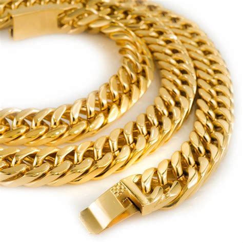 18k Gold Cuban Miami Chain Link Stainless Steel Nivs Bling