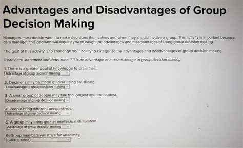 Solved Advantages And Disadvantages Of Group Decision Making