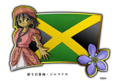 murakami senami 1girl black hair bracelet dark skin flag flower green eyes hat jamaica