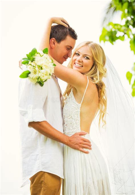 Bride And Groom Romantic Newly Married Couple Embracing Just M Stock Image Image Of Male