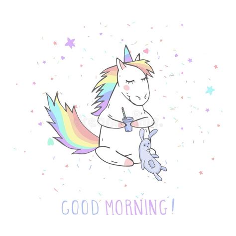 Vector Illustration Of Hand Drawn Cute Unicorn With Bunny Toyand