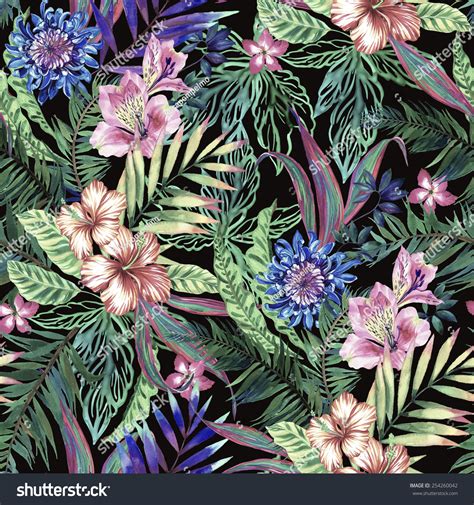 Tropical Floral Print Variety Jungle Island Stock Illustration