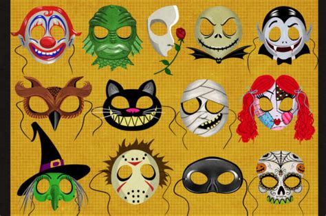 19 Classic Halloween Masks Clip Art Set Graphic By Dapper Dudell