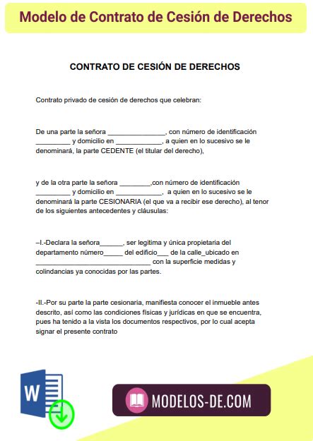 Modelo De Contrato De Cesión De Derechos En Word Gratis 2023