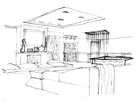 Living Room Drawing Sketch Sketch Coloring Page