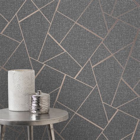 Quartz Metallic Silver Fractal Geometric Glitter Feature Wallpaper