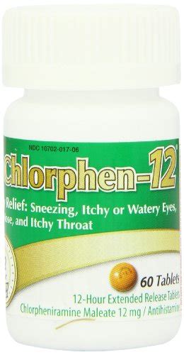 This material is provided for educational purposes only and is not intended for medical advice, diagnosis or treatment. Chlorpheniramine Maleate Extended Release, 12 Mg , 60 ...