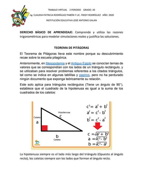 Guia 2 Teorema De Pitagoras Pdf