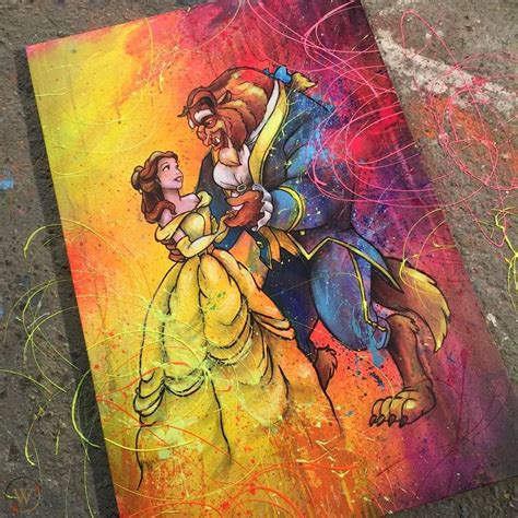 Disney Beauty And The Beast Mixed Media Painting On 2x3 Canvas By