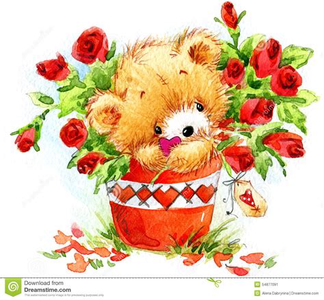 Valentine Day. Funny Teddy Bear And Red Heart. Stock ...