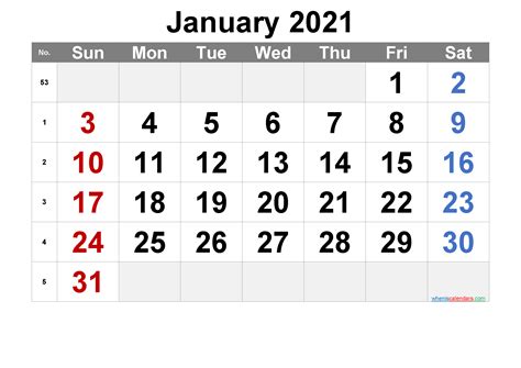 Free January 2021 Calendar Free Premium