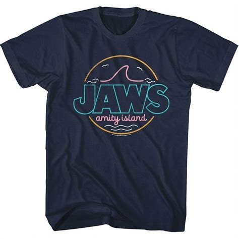 Jaws Amity Island Neon Sign T Shirt Graphic Horror Movie Tees