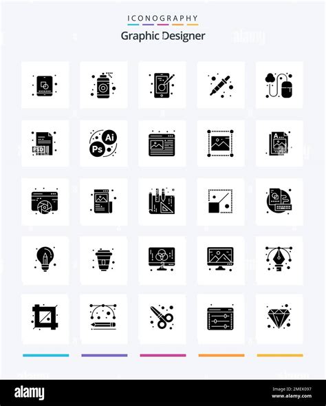Creative Graphic Designer 25 Glyph Solid Black Icon Pack Such As