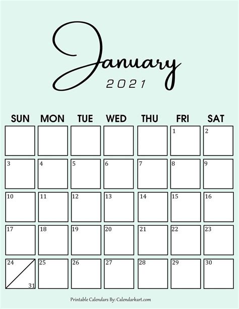 Monthly calendar for the month january in year 2021. 7+ Cute And Stylish Free Printable January 2021 Calendar ...