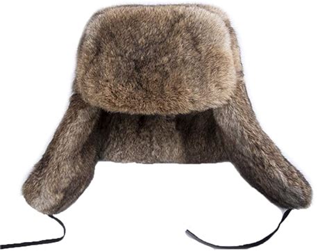 Genuine Rabbit Fur Russian Ushanka Winter Hat Trapper Bomber Ear Flaps Natural Brown