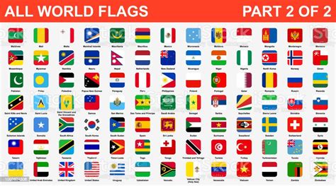 Alla Världens Flaggor I Alfabetisk Ordning Del 2 Av 2 Vektorgrafik Och