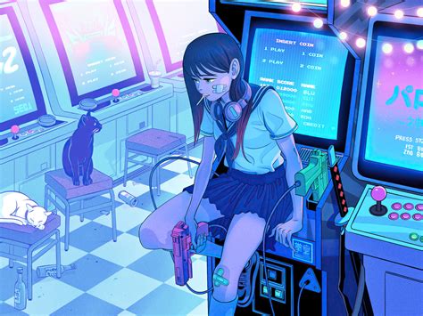 1024x768 Playing Again Anime Girl Retro Gaming Wallpaper1024x768