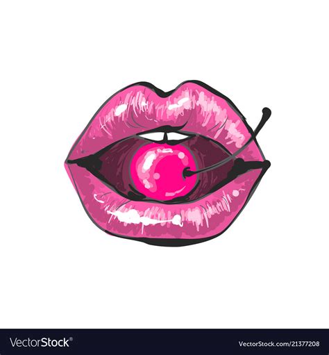 pop art female pink lipstick sexy lips biting vector image my xxx hot girl