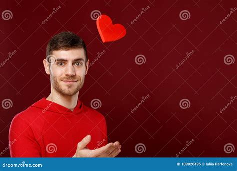 Young Handsome Man With A Red Heart In His Hands On Valentine Day Stock Image Image Of Love