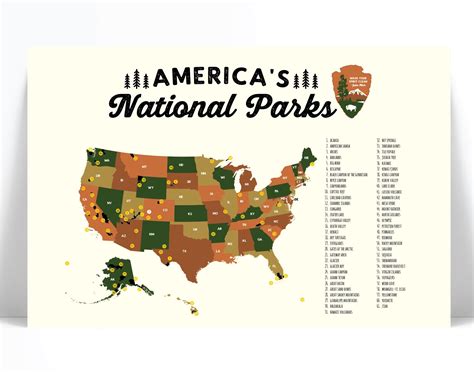 Updated 2019 United States National Parks Map Poster Art Print