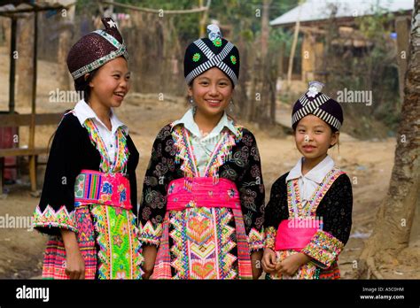 Green Hmong Girls in Traditional Clothing Ban Khua 1 near Luang Stock Photo, Royalty Free Image ...