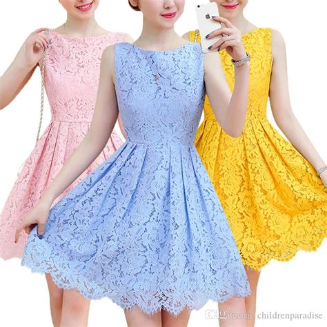 compra 2019 vestido de encaje de la muchacha adolescente del verano para asistir a vestidos