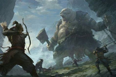 Giant Vs Knights Fantasy Monster Fantasy Artwork Fantasy Illustration