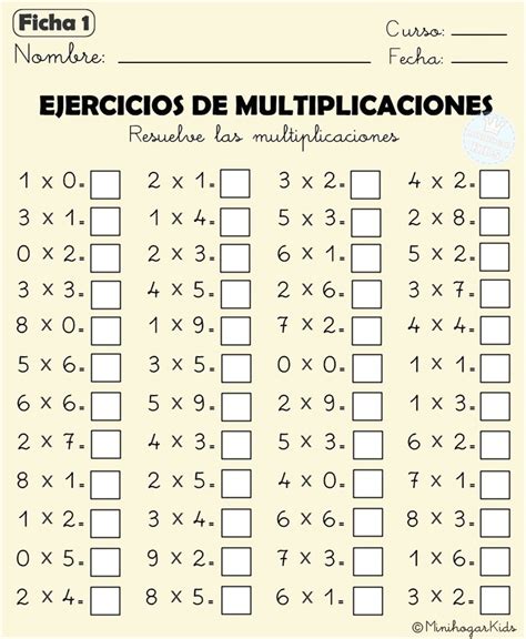 DOS FICHAS con ejercicios de multiplicaciones para todos aquellos niños