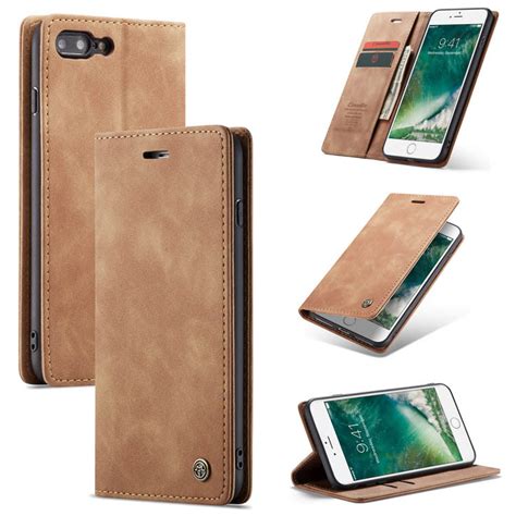 Caseme Iphone 8 Plus Wallet Kickstand Magnetic Flip Case Brown