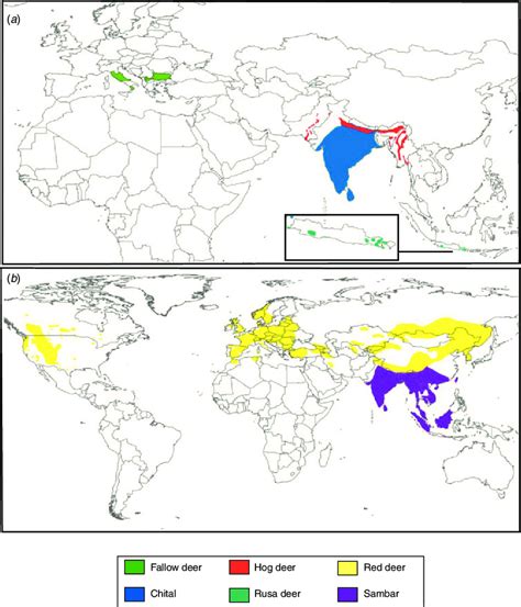 Global Native Distributions Of The Six Deer Species That Have