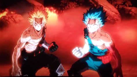 Deku And Bakugo Fighting Nine Hero Movie Hero Academia Characters