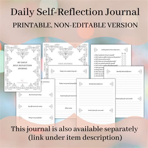 Printable Editable Self Reflection Journals Self Reflection Journal