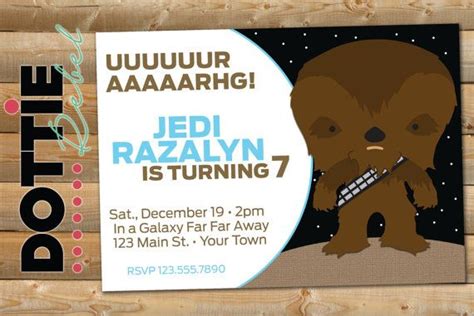 Star Wars Chewbacca Birthday Party Invitation 5x7 Horizontal Chewy