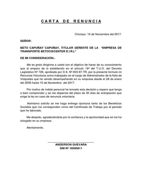 Modelo De Carta De Renuncia Peru 2019 Financial Report